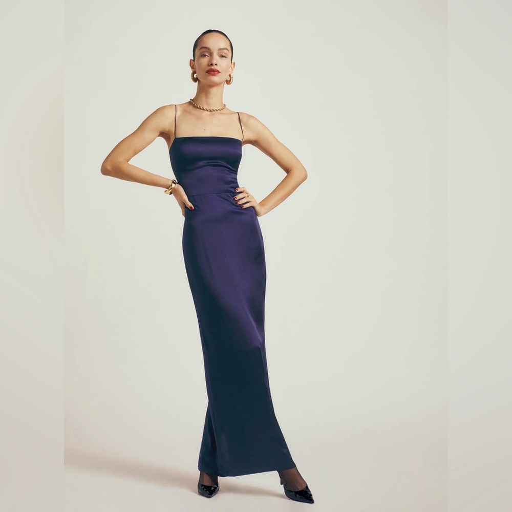 Reformation Frankie Silk Dress, Navy